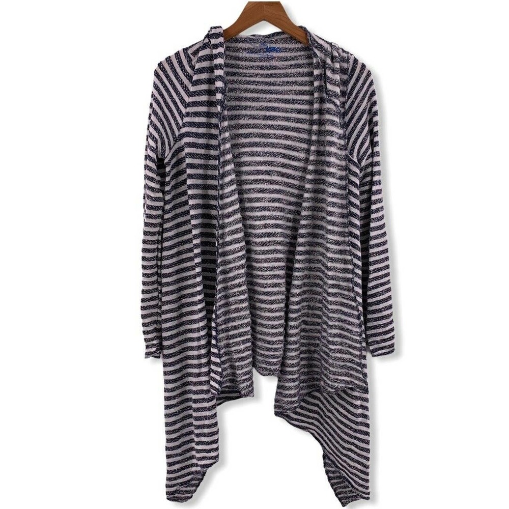 Blue Life‎ Striped Hooded Open Front Sweater